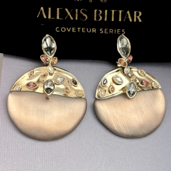 ALEXIS BITTAR • Lucite Mobile  Metal Navette Statement Clip On Earrings - Picture 1 of 6
